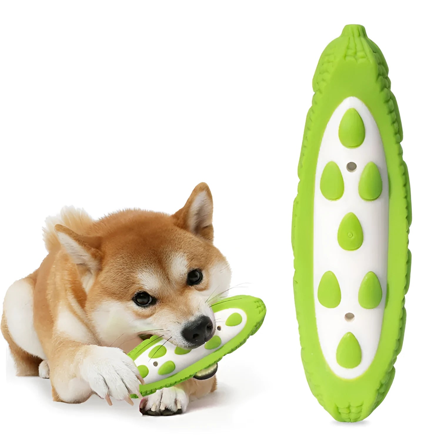 Meat-scented simulation dog toy for aggressive chewers, available in green and large size