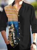 Hawaiian style men's long sleeve floral cardigan shirt in polyester with loose fit