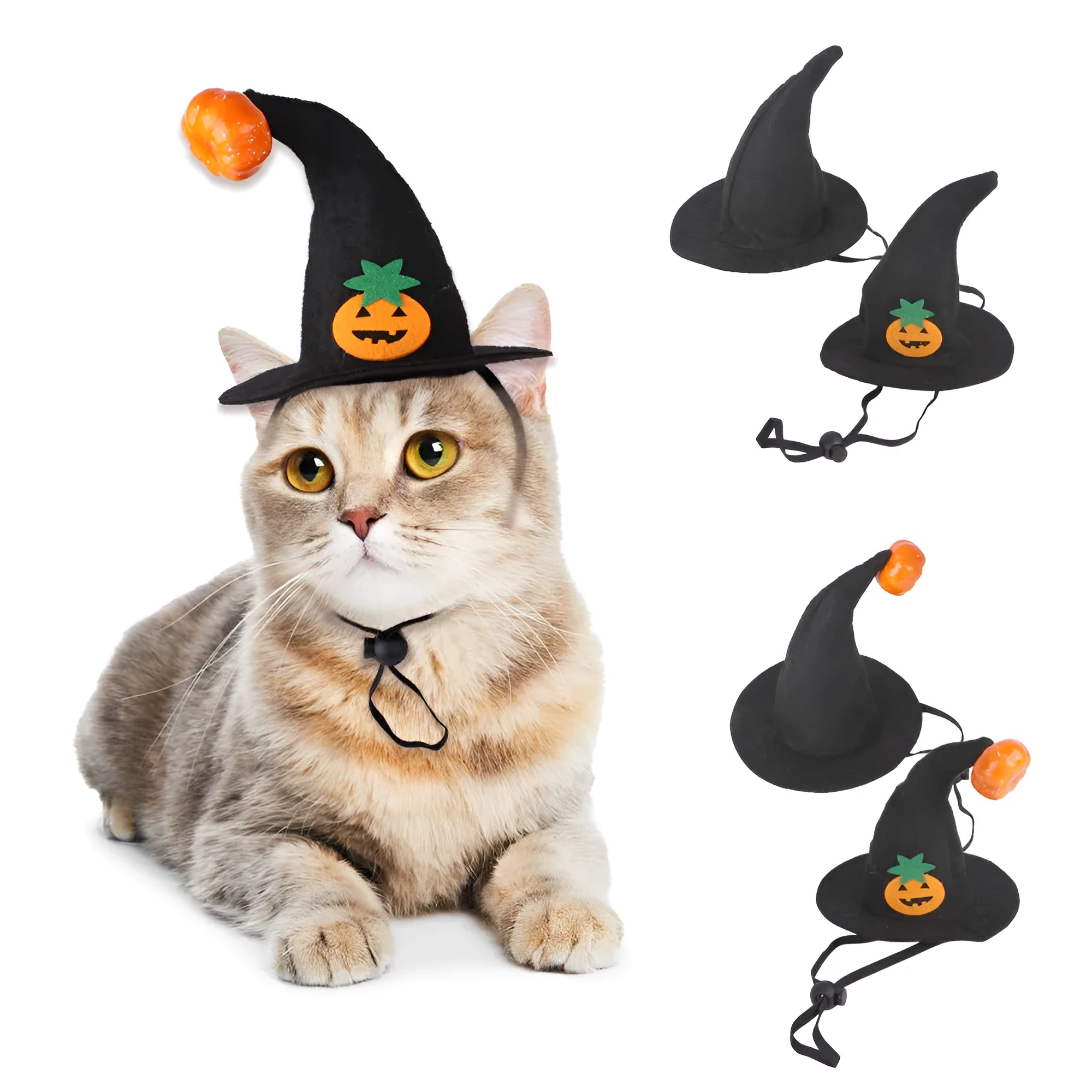 Pet cat Halloween pumpkin hat made of cloth with embossing, free size, in corner cap style