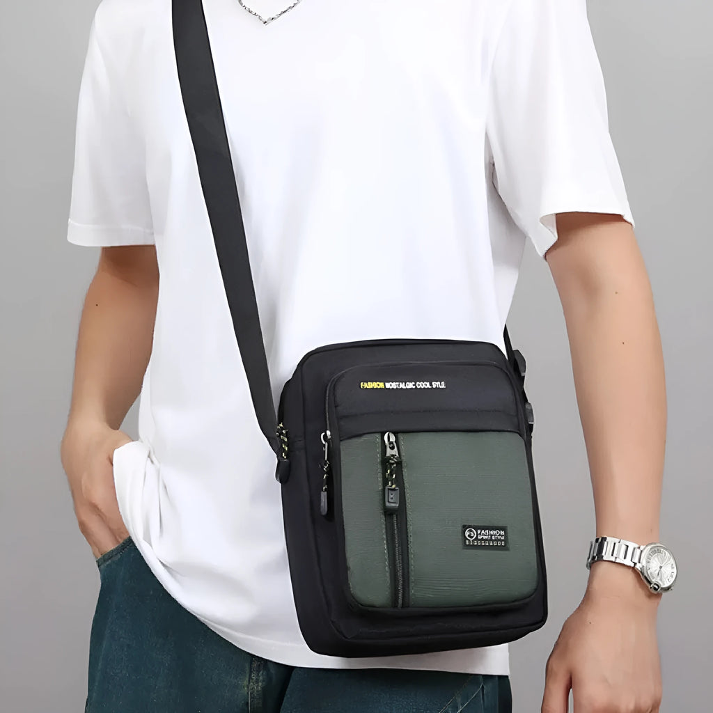 Men's nylon crossbody messenger bag in casual outdoor style with crossbody strap