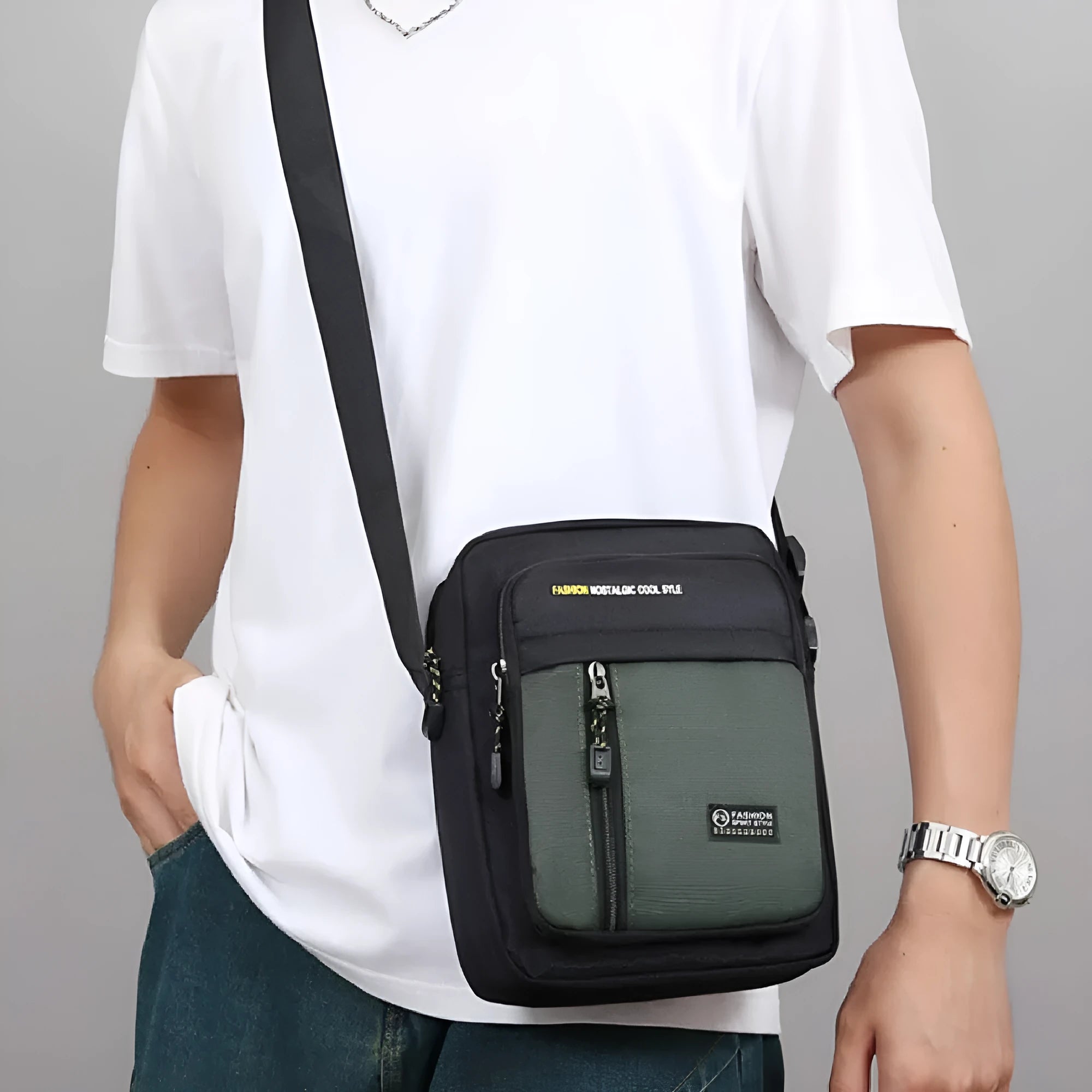 Men's nylon crossbody messenger bag in casual outdoor style with crossbody strap