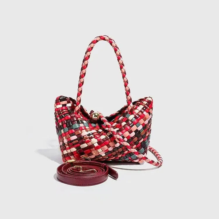 Women's handmade woven PU shoulder bag in casual style, 18x11x14cm, available in multiple colours