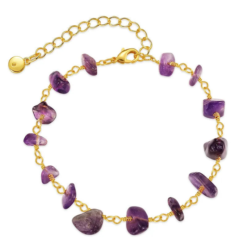 Geometric women's bracelet with irregular natural gravel turquoise stones and crystal elements on 18K copper