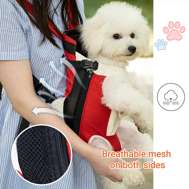 Puppy Kitten Travel Chest Sling Bag in Blue Yellow colour, front view, showing breathable pouch and cross shoulder strap