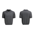 Men's double lapel collar short sleeve shirt in slim knit polyester construction