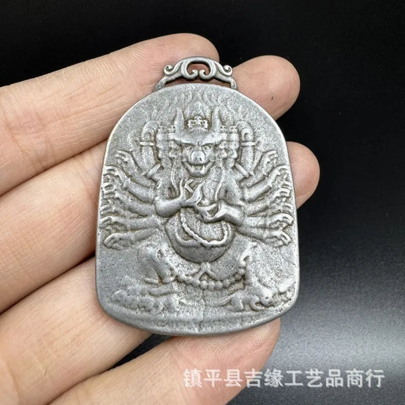 Antique Chinese metal pendant ornament with geometry design in Aryaacalanatha Yamantaka colour