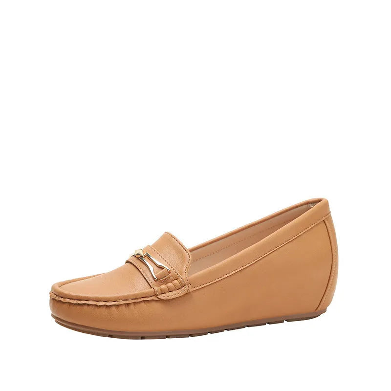 Height increasing slip-on casual shoe for men in brown, side view, artificial PU upper with rubber sole