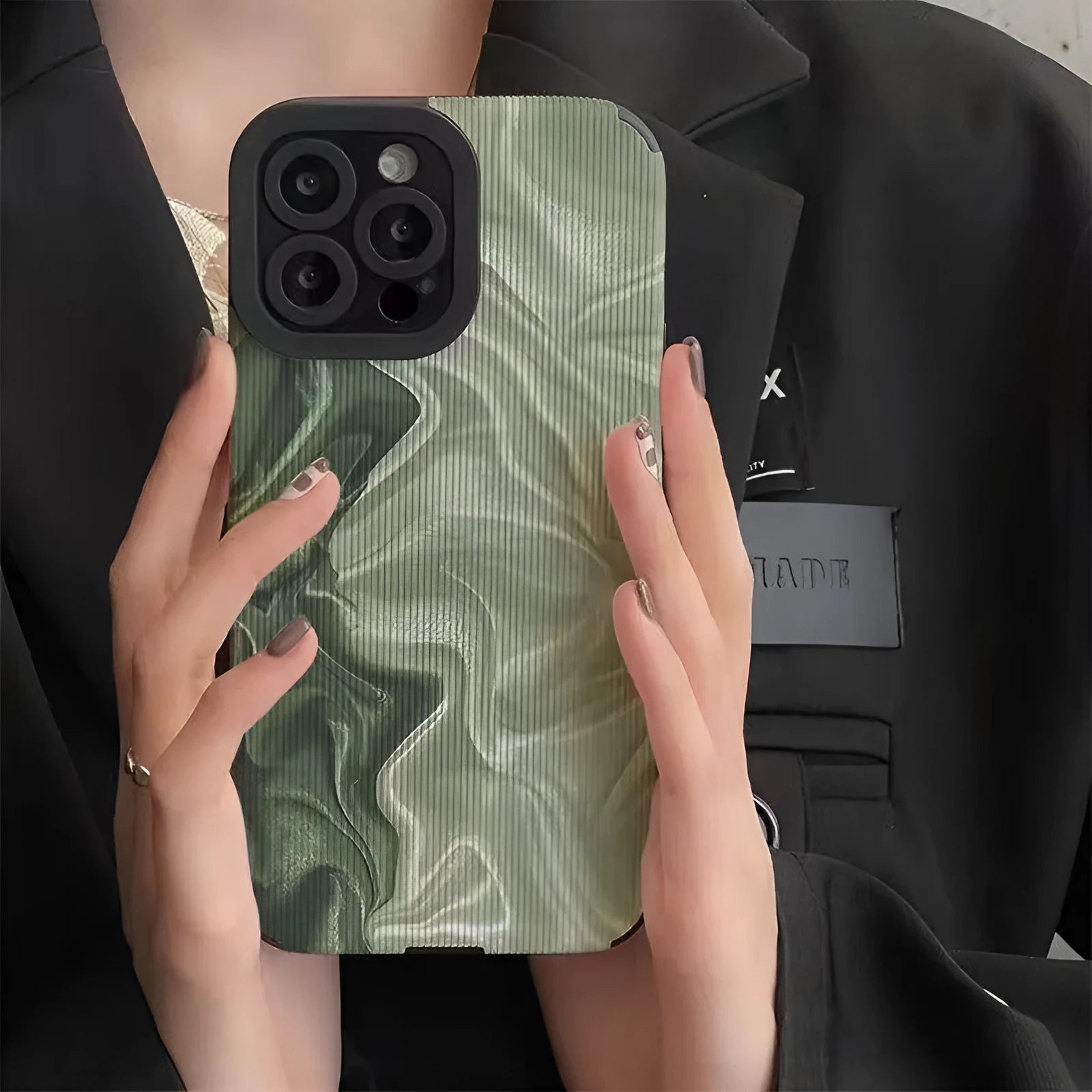 Imitation leather all-inclusive silicone phone case with metal stamping pattern in wavy texture colour for Apple iPhone
