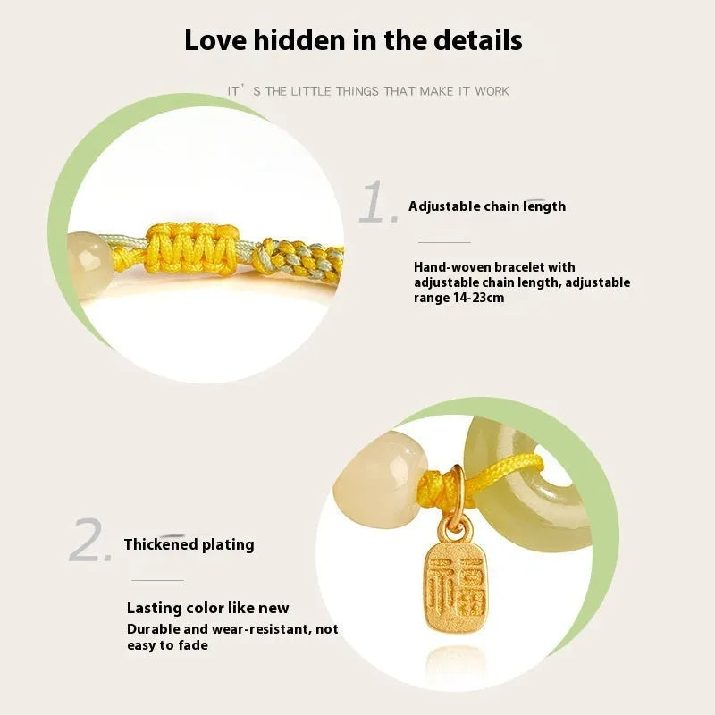 Woven natural Hetian jade safety buckle bracelet for women with chamfered square grain shape in multiple colours