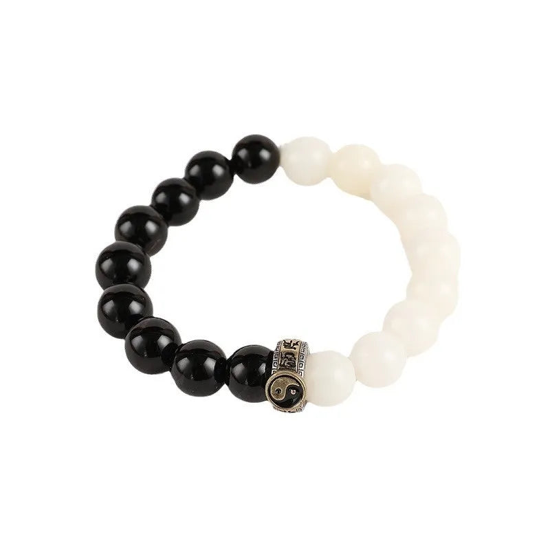 Taiji bracelet obsidian bodhi black white woven geometry beads 10mm size