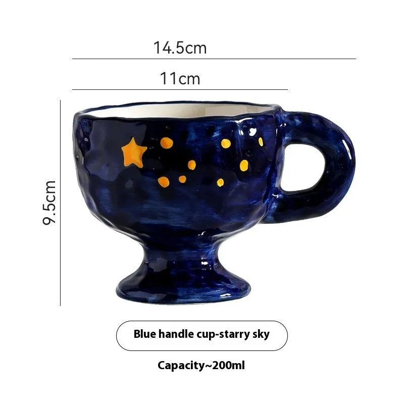Hand-pinched irregular shaped ceramic mug in solid colour with 250ml capacity