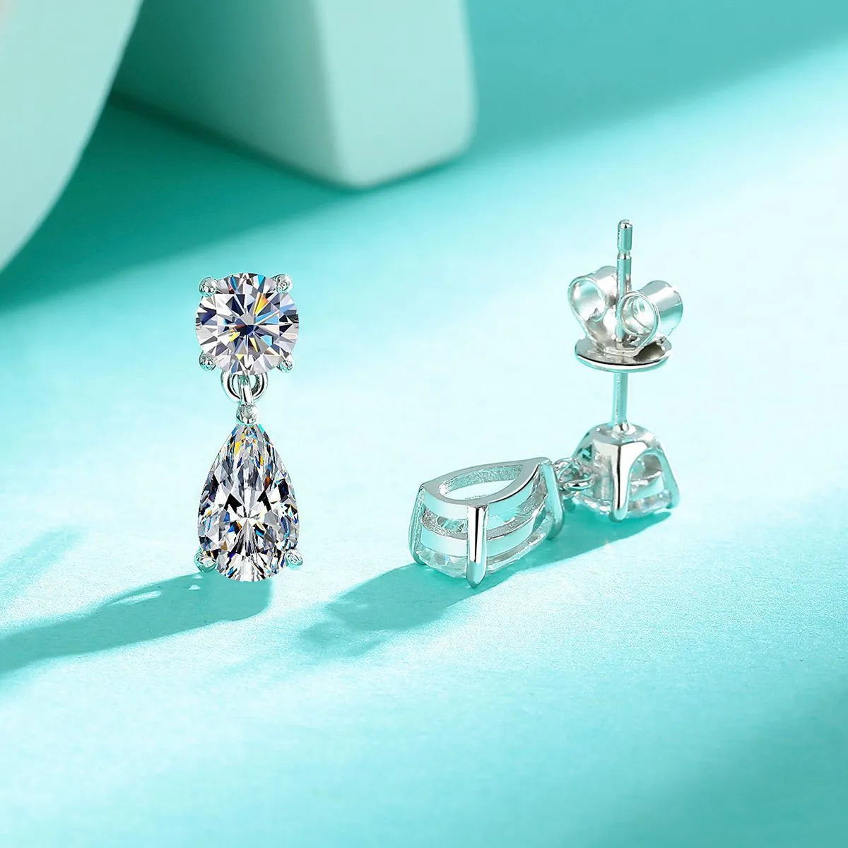 925 sterling silver water drop moissanite stud earrings with round and water drop stones