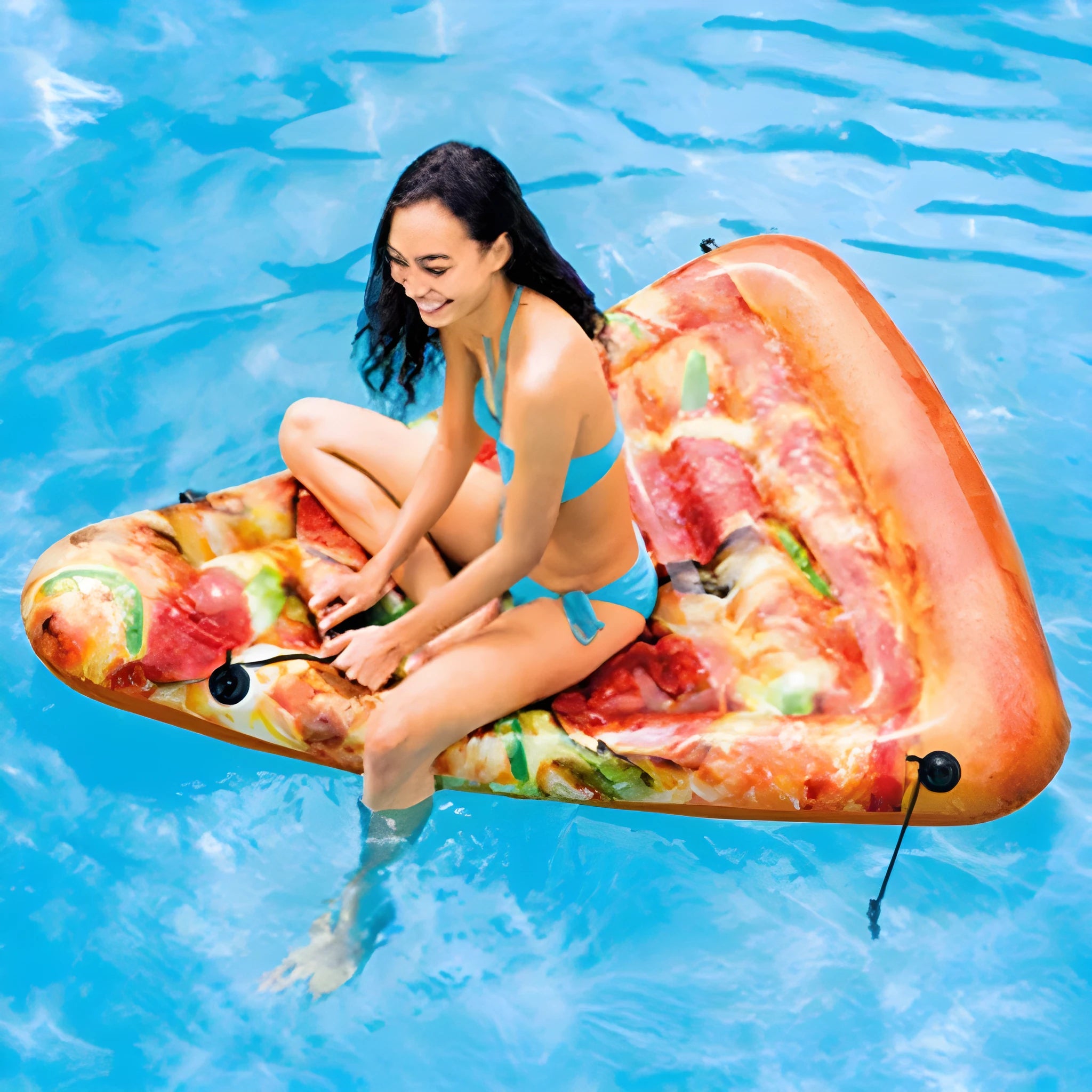 Inflatable pizza surfboard pool float 175cm x 145cm colourful design