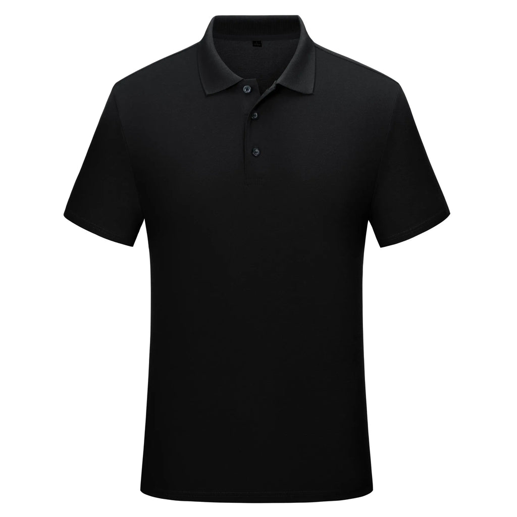 Cotton solid colour business office thin polo shirt uniform in short sleeve, available in multiple colours including black, white, red, and blue.