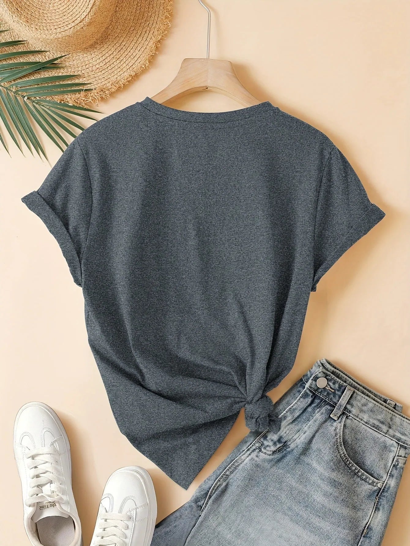 Women's pure cotton T-shirt with Chinese art retro drawing pattern in blue colour