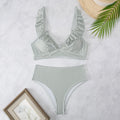 Women's striped split bikini set in black and white with high elasticity and quick-drying fabric