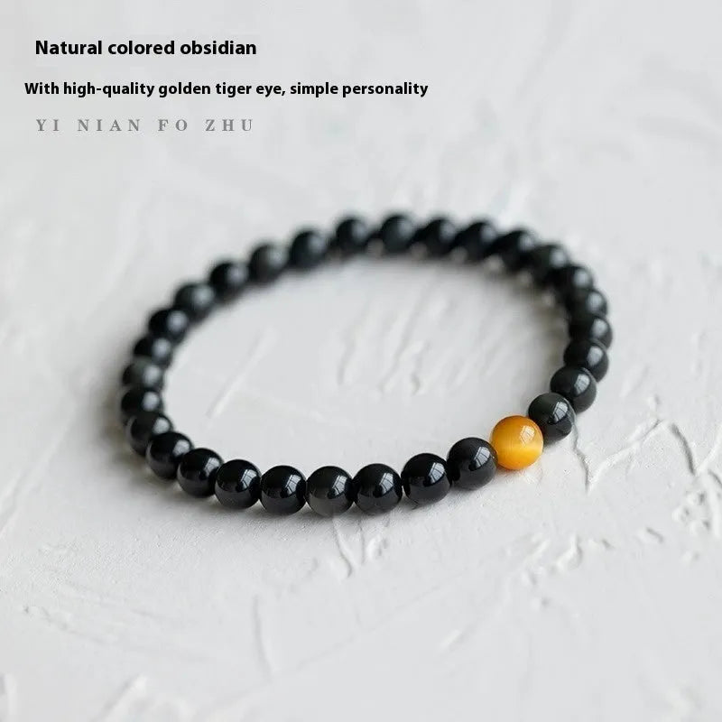 Black natural obsidian stone bracelet geometric beads unisex Korean style