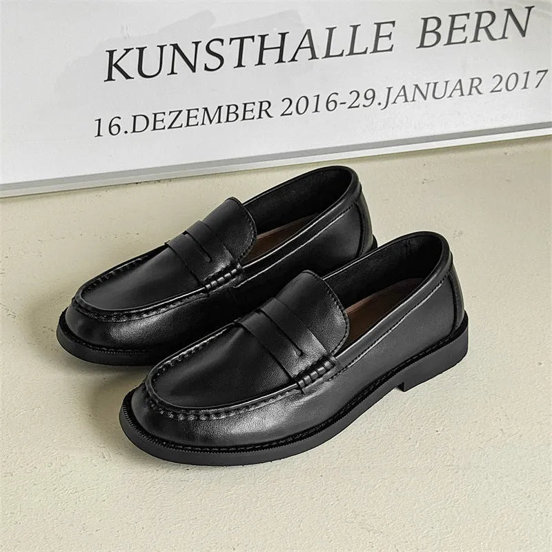 Men's slip-on retro casual shoes in brown with microfiber upper and rubber sole, side view.