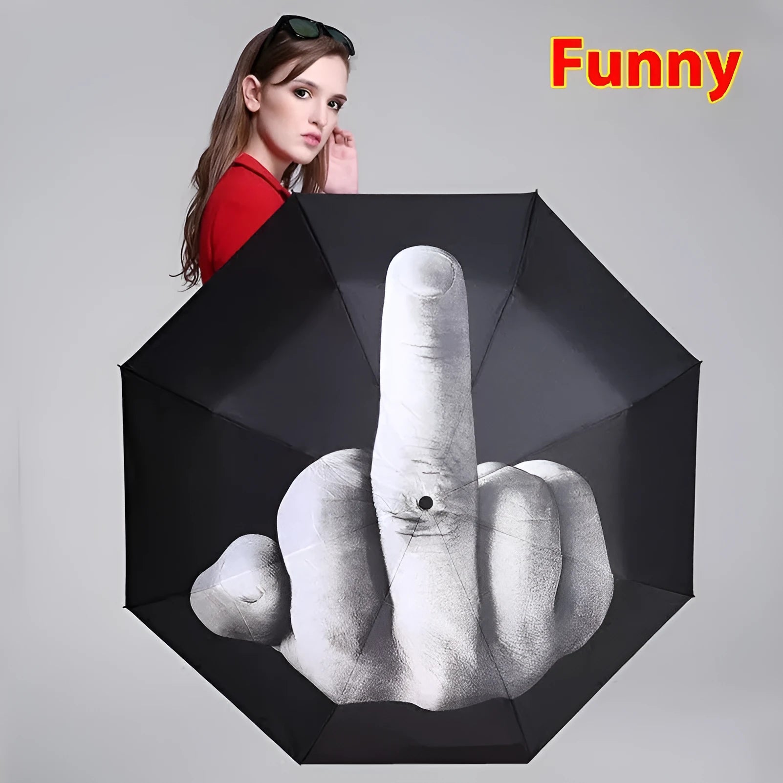 Folding umbrella automatic eccentric tri-fold with iron frame and NC fabric in street style