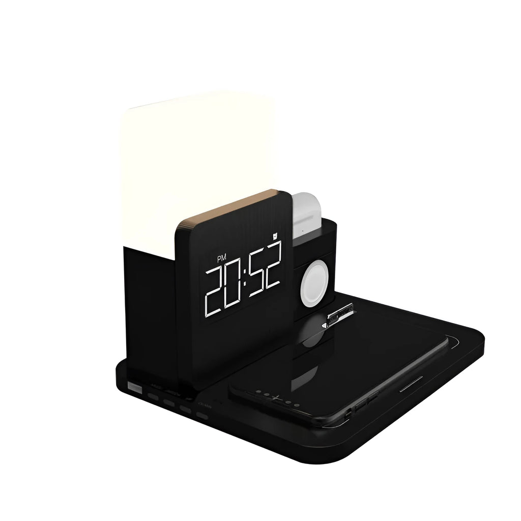 3-in-1 Qi wireless charging stand for mobile phone, smartwatch and earbuds in dark green