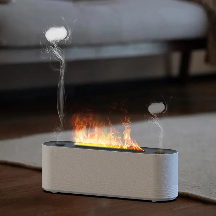Black Flame Air ultrasonic humidifier emitting cool mist with multicolour LED flame light effect