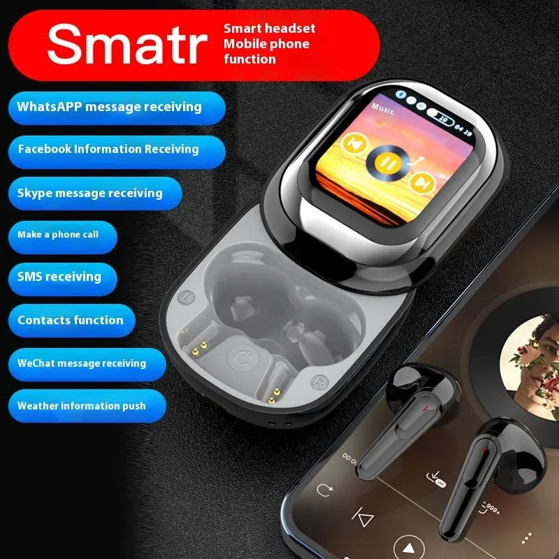 TWS in-ear Bluetooth headset with screen, sports style, ABS material, black or white colour, in-ear fit