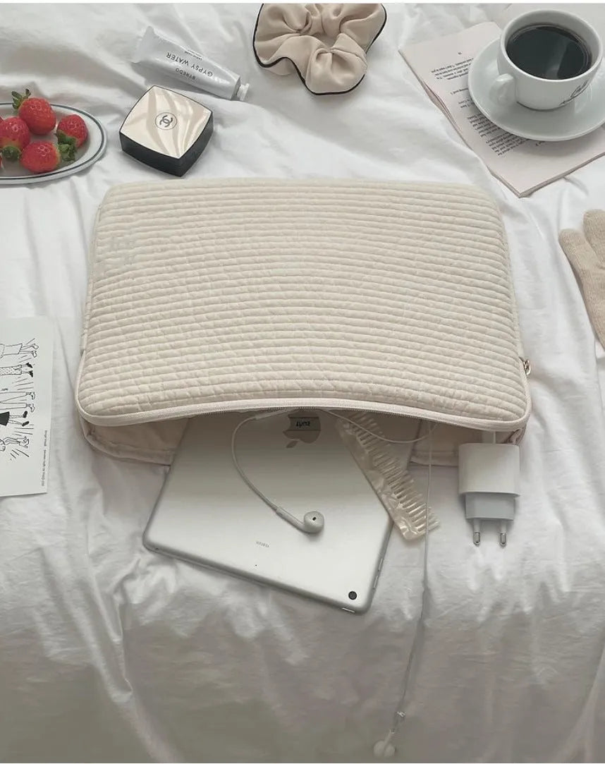 Black and white cotton cloth hand-held laptop bag with anti-seismic tablet protection