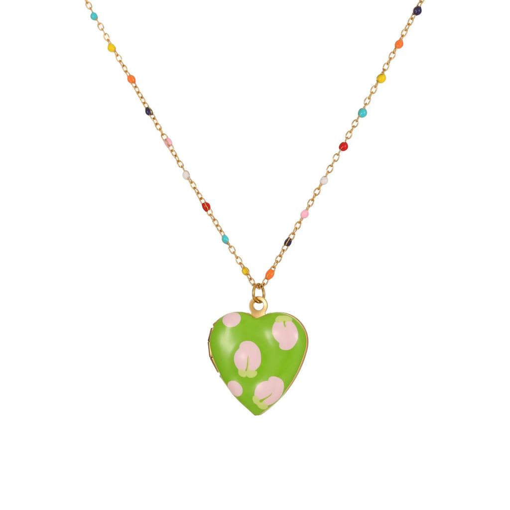Women's gold-plated stainless steel necklace with fruit heart pendant on adjustable chain