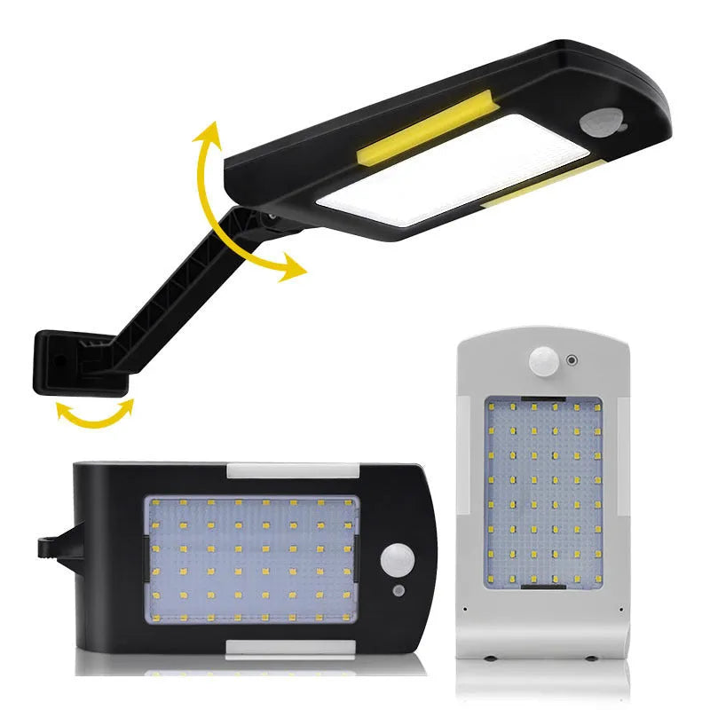Solar mini outdoor rainproof garden light with 48 LED human body induction in black wall mount style on a brick wall