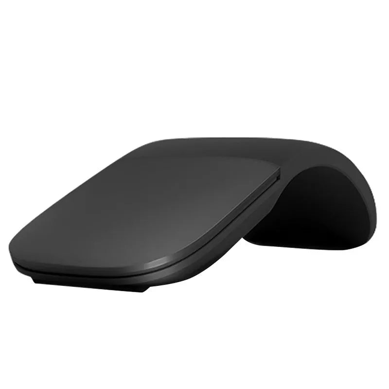 Folding wireless touch mouse shown in black colour with Bluetooth connectivity