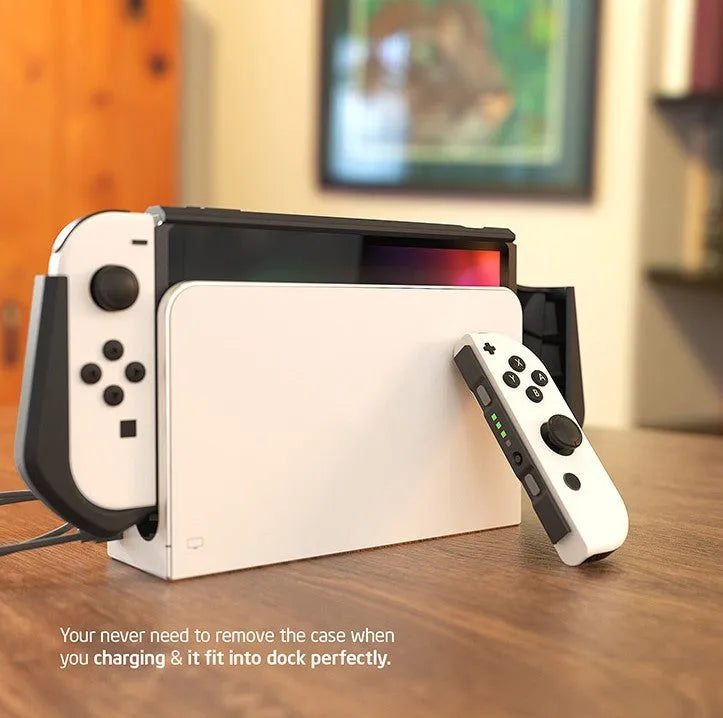 Switch OLED TPU protective cover in black, anti-fall and anti-slip design with precise cutouts
