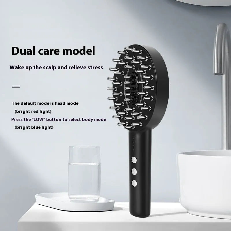 Black scalp massager and liquid application device with USB charging cable