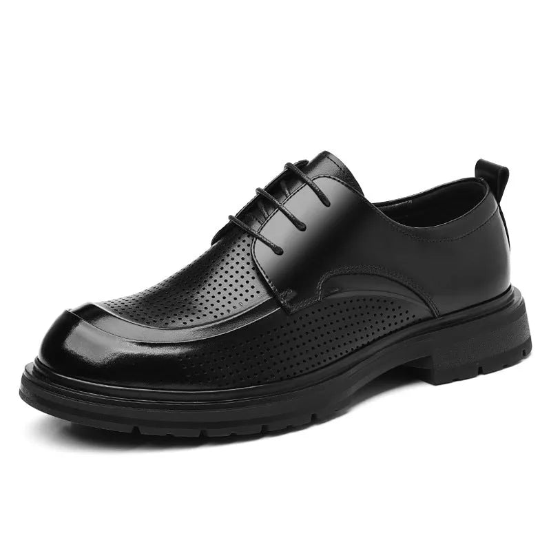 Men's hollow leather low-top business shoes in Four Seasons Black, plus sizes 38-46