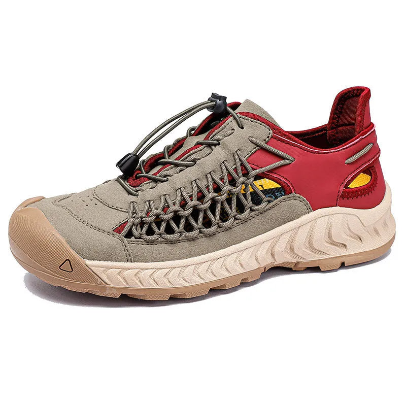 Men's hand-woven closed toe sandal with PU leather upper and rubber sole, available in multiple colours