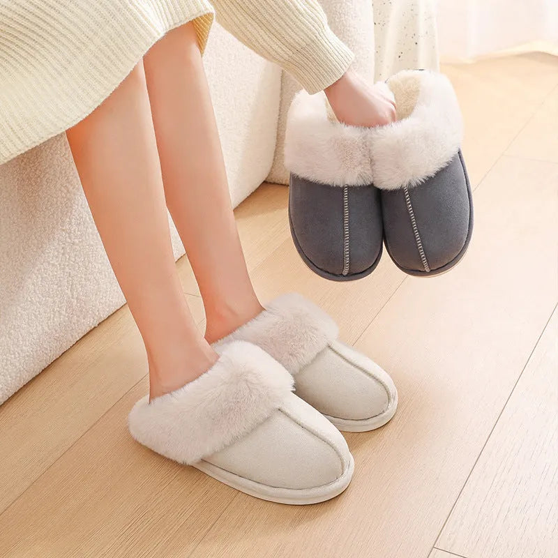 Women's plush indoor slippers with anti-slip PVC sole in five colour options