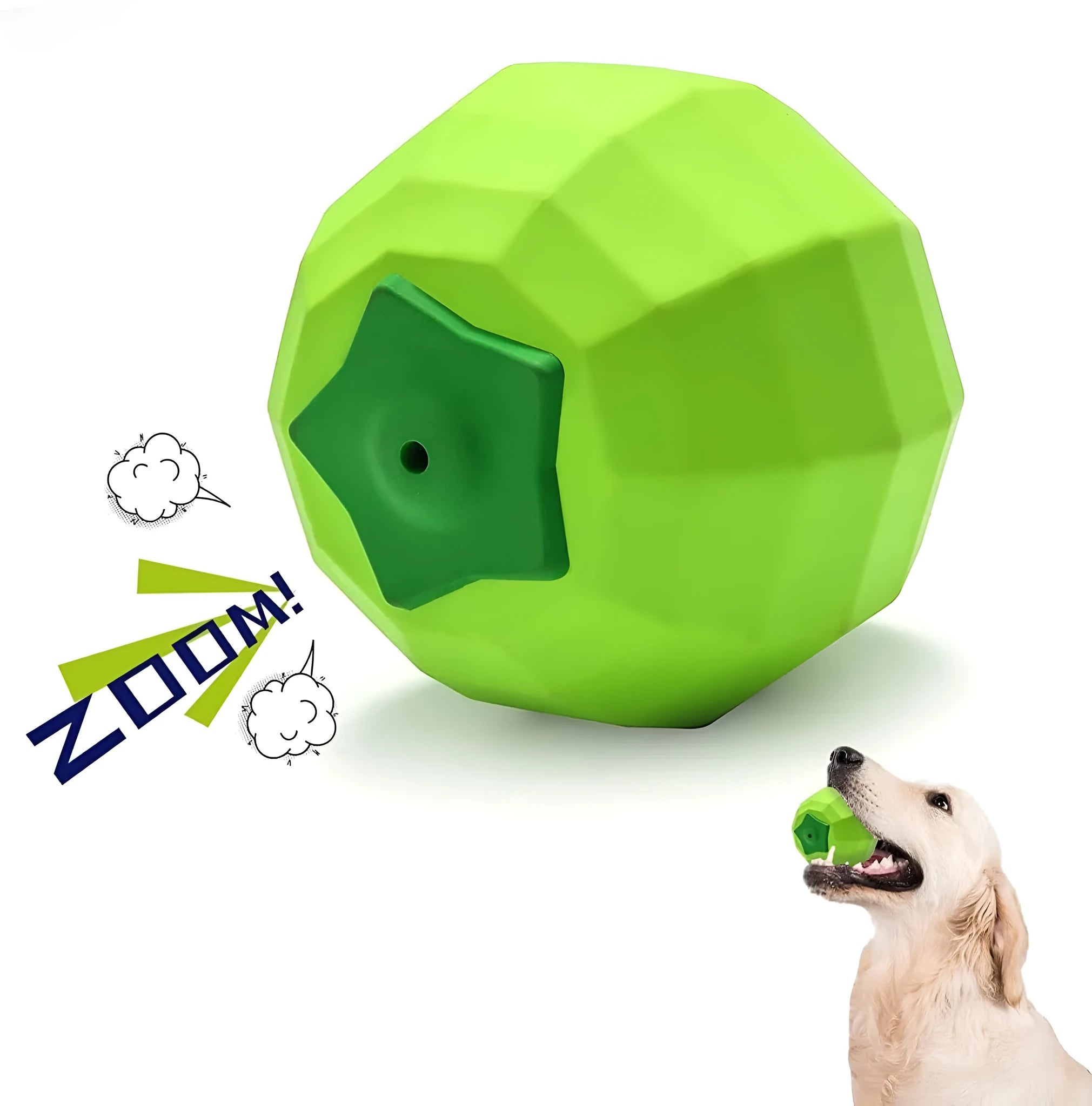Green natural rubber squeaky dog chew toy for large breed dogs.