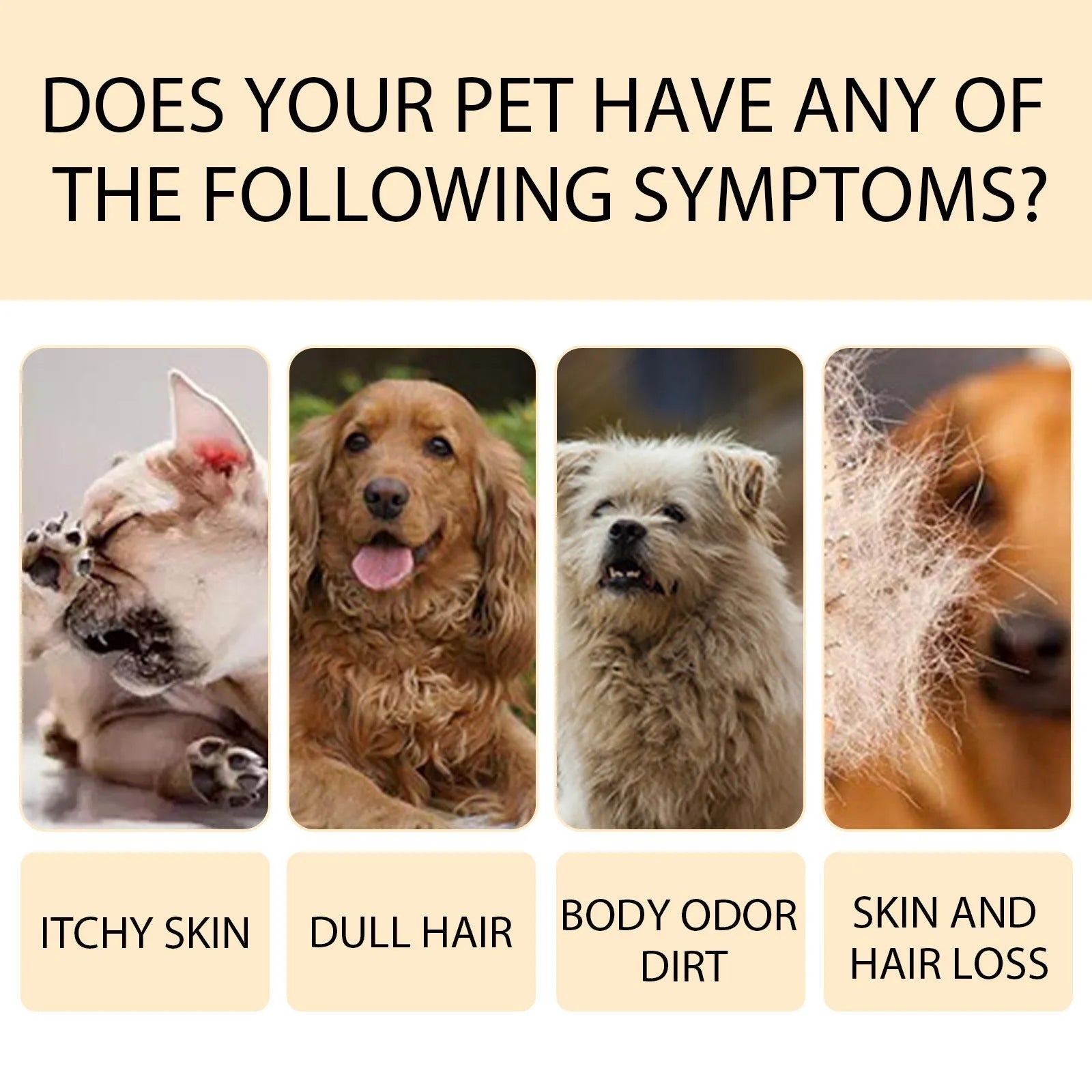 Mild dog shampoo bottle in 100ml and 300ml sizes for gentle coat cleansing