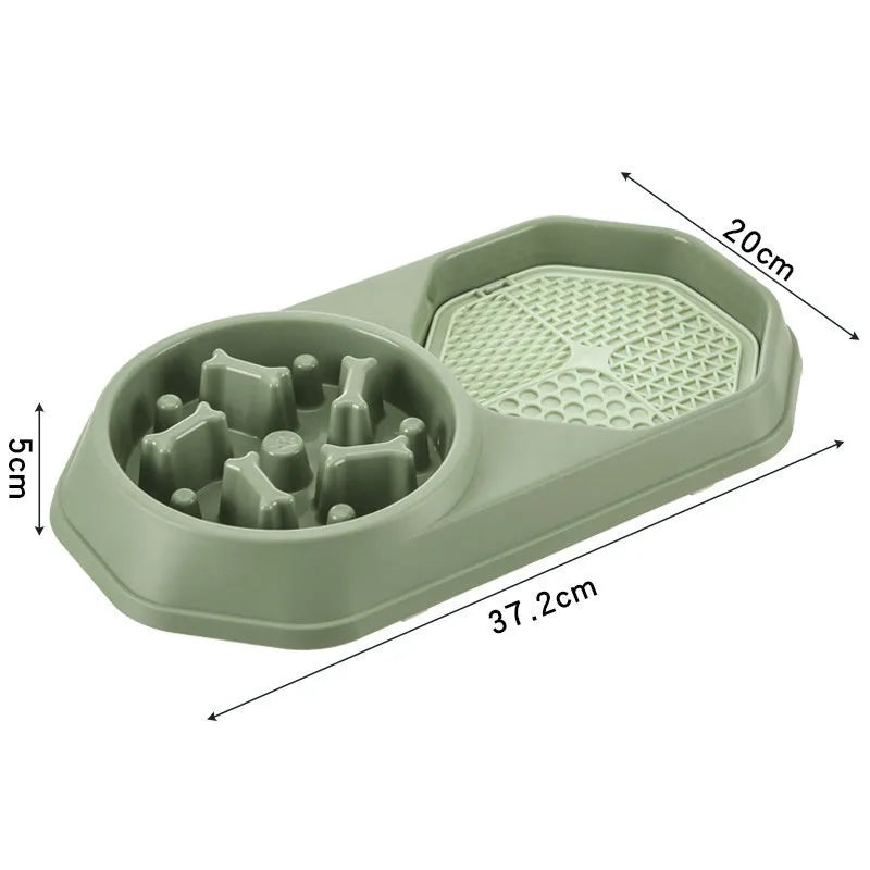 Blue slow feeder dog bowl with puzzle design pattern for anti-gulping feeding