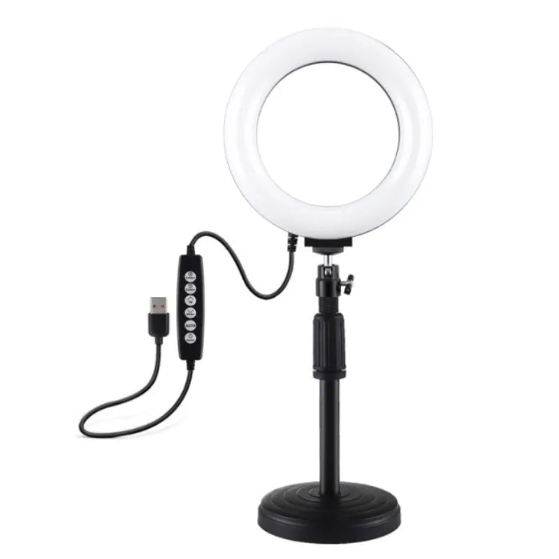 Black dual mobile phone desktop fill light ring beauty selfie bracket with professional flash 16cm