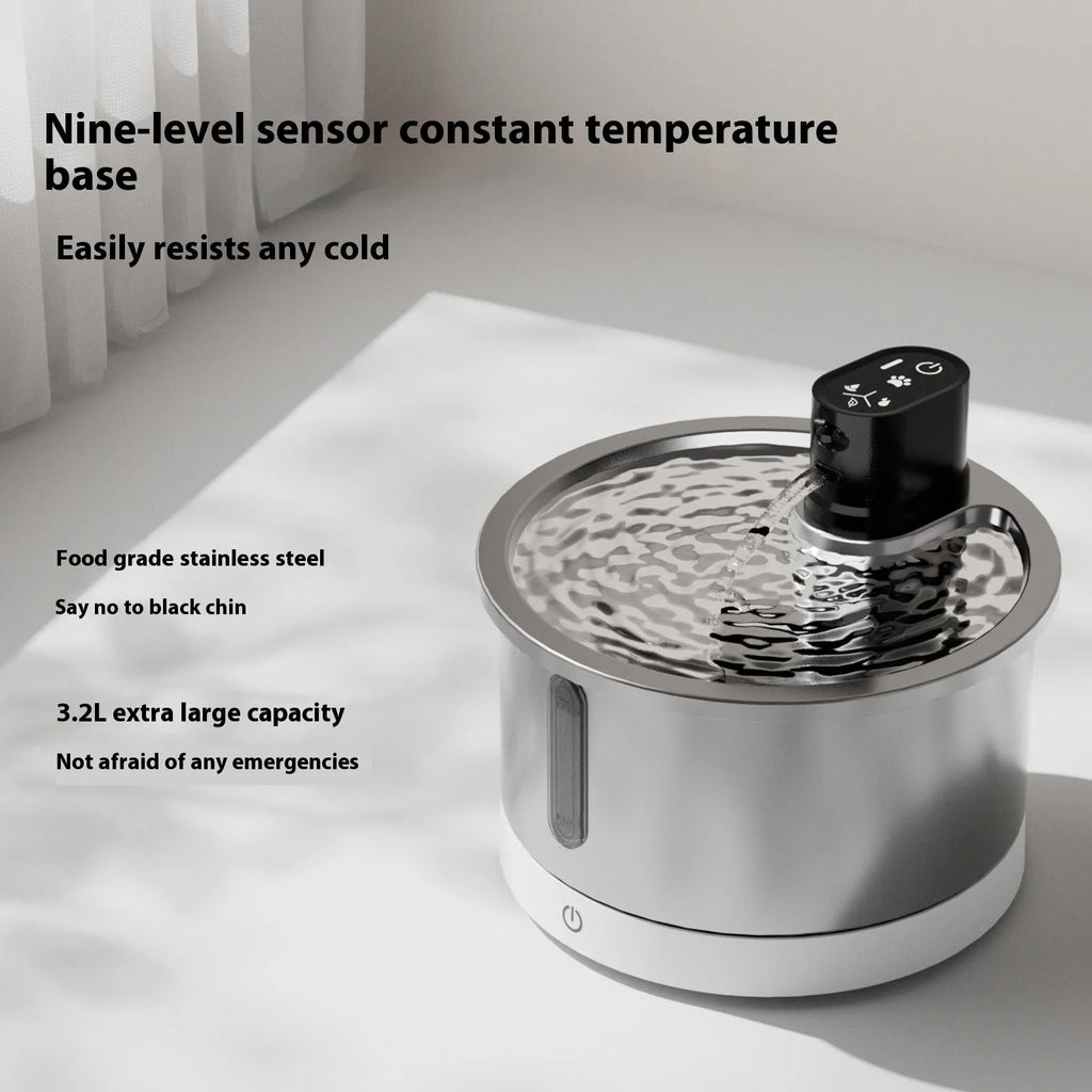 Stainless steel pet water fountain with constant temperature base for cats and dogs