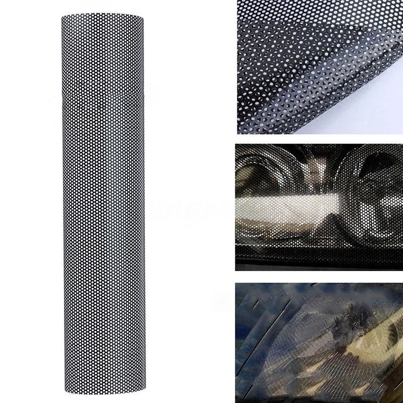 Perforated mesh automotive window film sheet measuring 30cm by 106cm