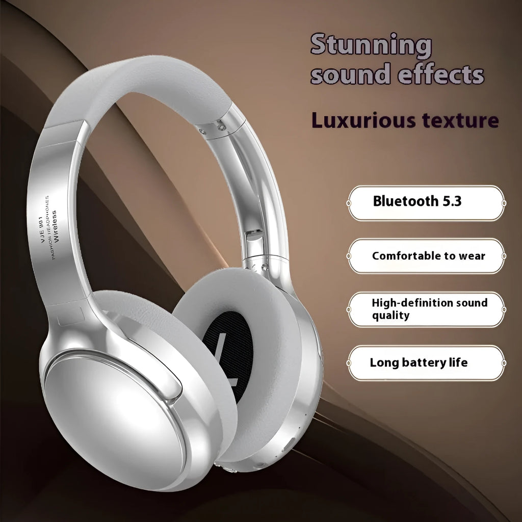 Retro wireless Bluetooth headset in vintage brown with metal ear cups and padded headband