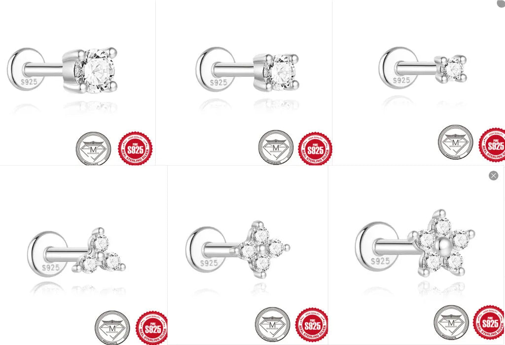 S925 sterling silver geometric stud earrings with petal diamond pattern in platinum colour