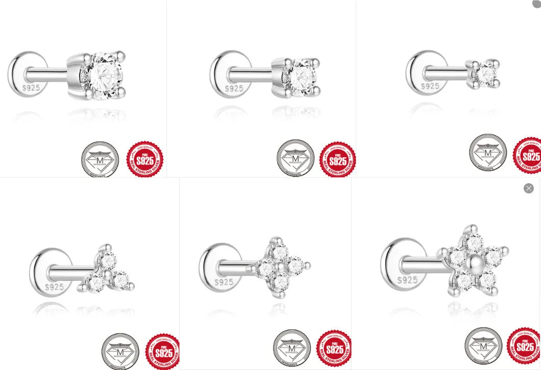 S925 sterling silver geometric stud earrings with petal diamond pattern in platinum colour