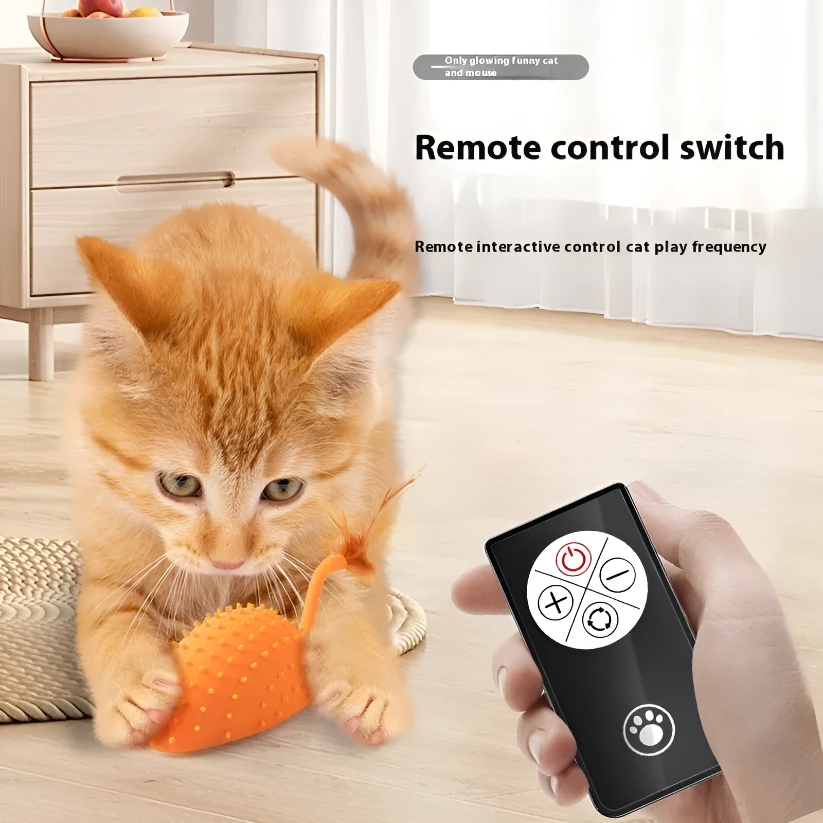 Remote control smart charging silicone mouse cat toy in cyan with remote and feathers