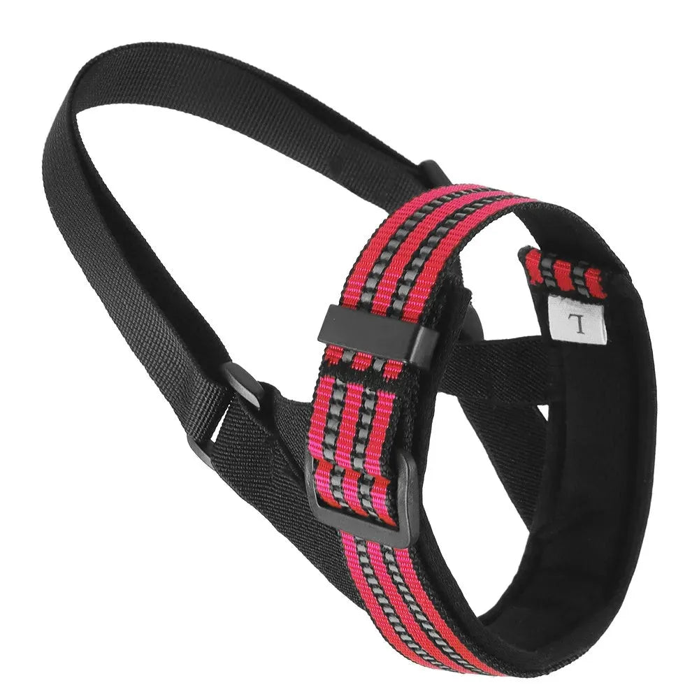 Anti-biting reflective dog muzzle for medium large dogs, adjustable nylon with breathable mesh, available in black blue khaki red