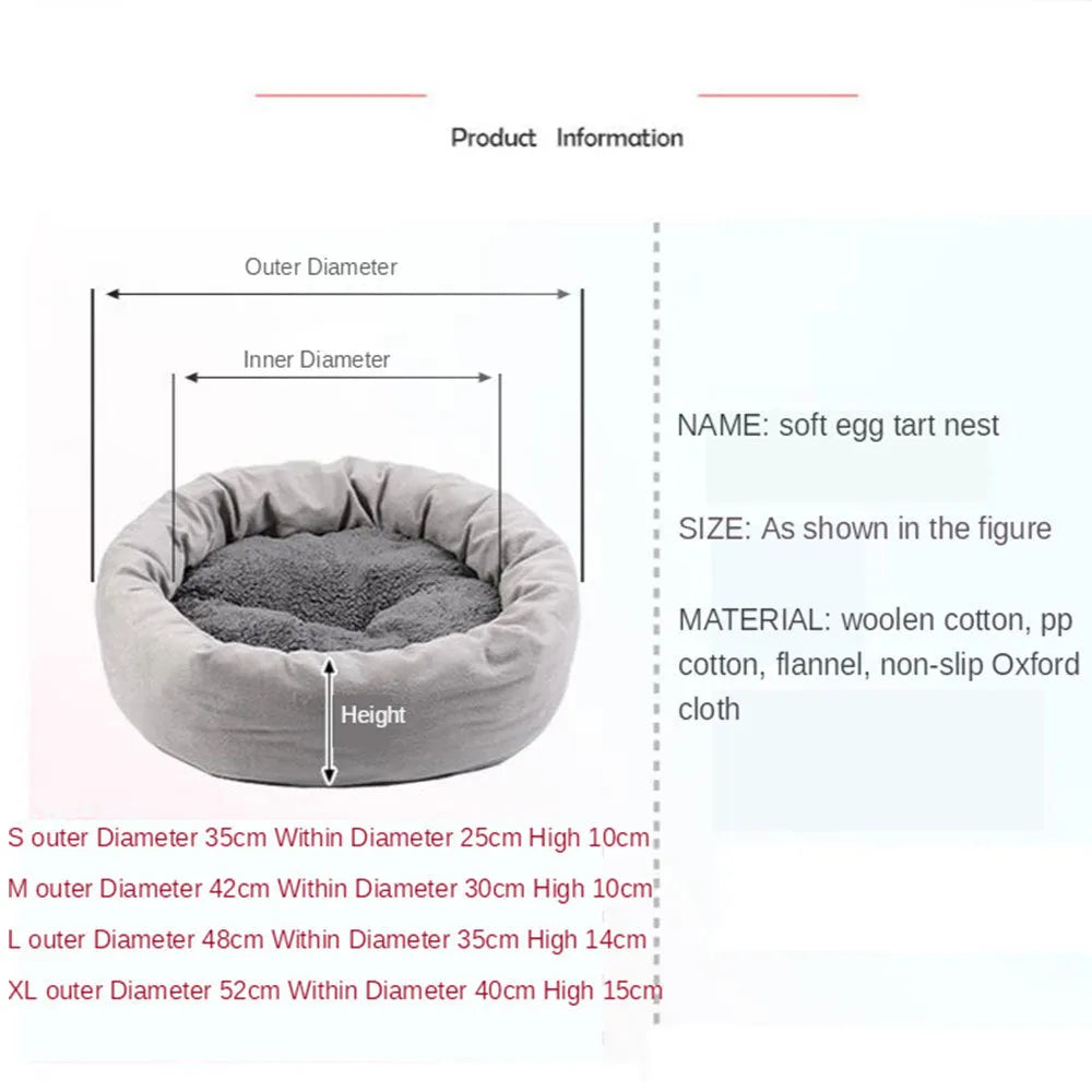 Round grey dog bed with fluffy rim and matching pillow on a non-slip Oxford cloth base.