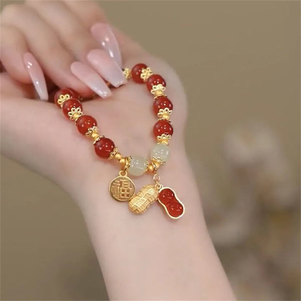 Handmade glass peace buckle bracelet with rabbit motif in national style, unisex design