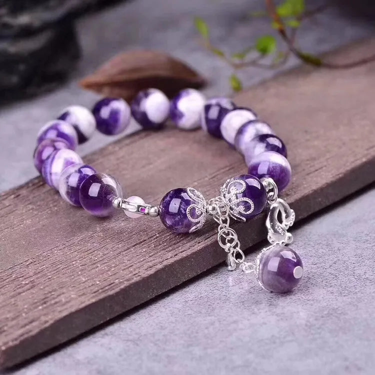 Natural Dream Amethyst Bracelet with 10mm round natural amethyst beads, fashion OL style, unset design