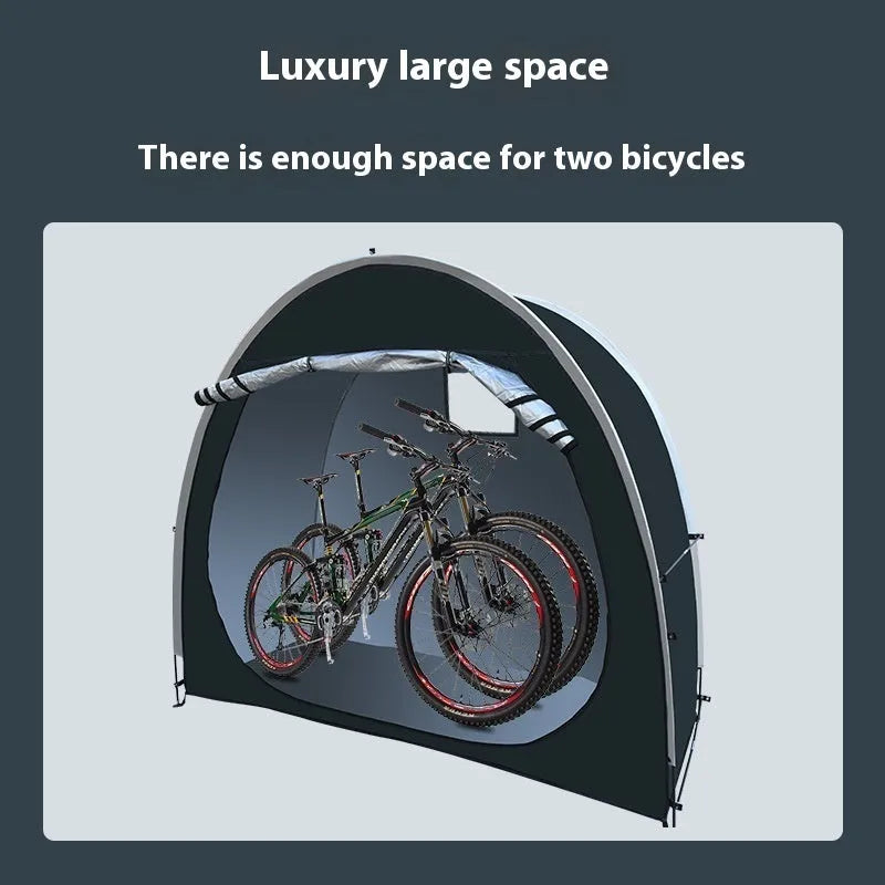 Black outdoor roof-style bicycle storage tent for two cars, 185x65x165cm, with ground nails and brackets